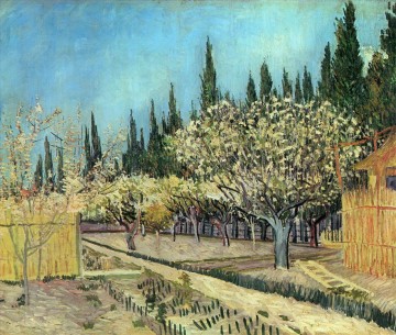 Vincent Van Gogh Painting - Huerto en flor bordeado de cipreses 2 Vincent van Gogh